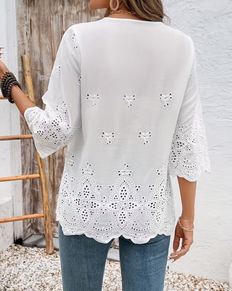 Blouses Sexy Opengewerkt Kant V-Hals