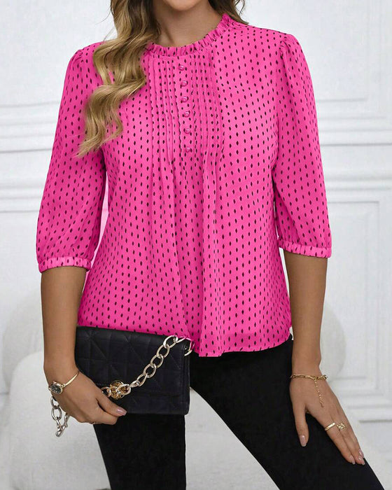 Blouse Ruffle Trim Los Polka Dot