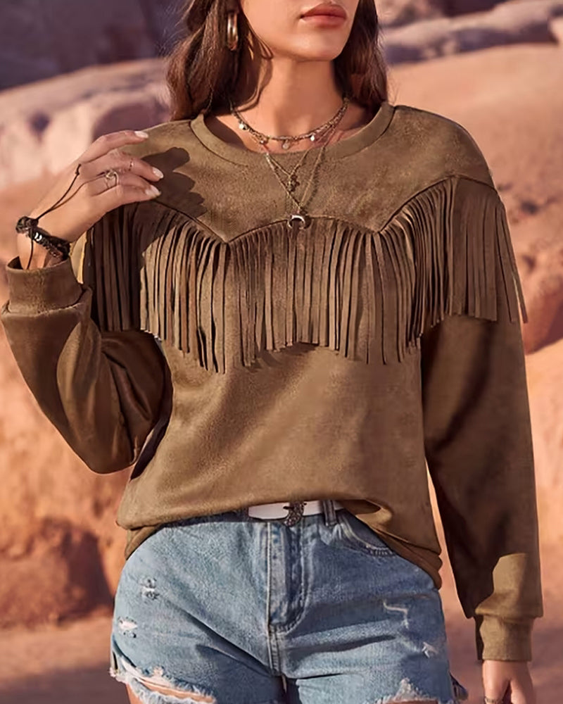 Lange Mouwen Top In Effen Kleur Met Crewneck