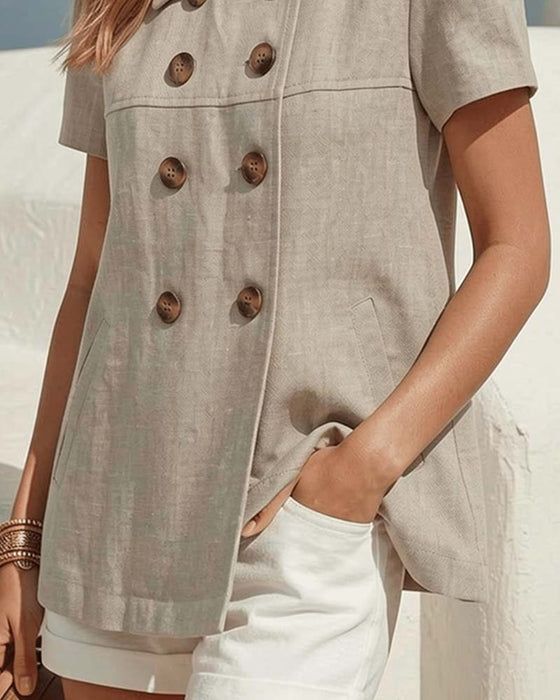 Blouse Knoop-Voor Knoopsgat Ballon Korte Mouw