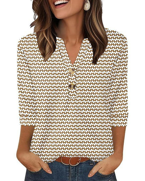 Blouse V-Hals Geknoopt Driekwart Mouw