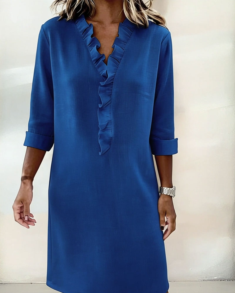 Jurk Gerimpelde V-Hals Effen Kleur