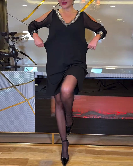 Jurk mode v-hals effen kleur stiksels slank