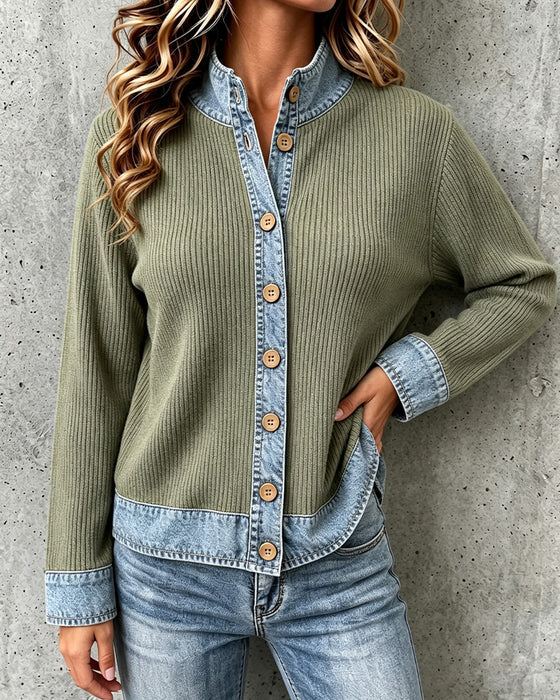 Jas Relaxed Denim Paneel Gebreid