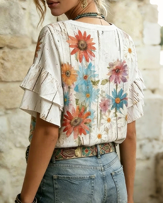 Blouse Madeliefjesprint Korte Mouw