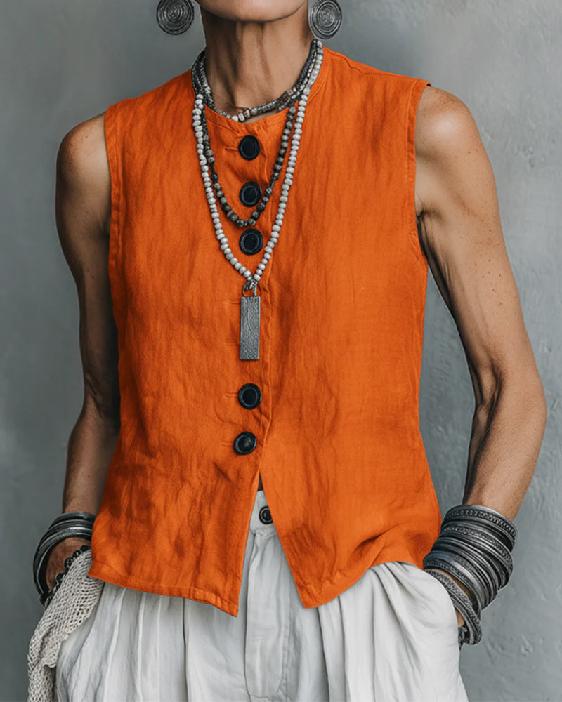 Tank Top Mouwloos Knoop Casual