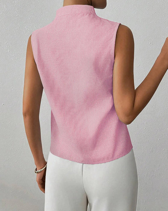Mouwloze V-Hals Gestreepte Blouse