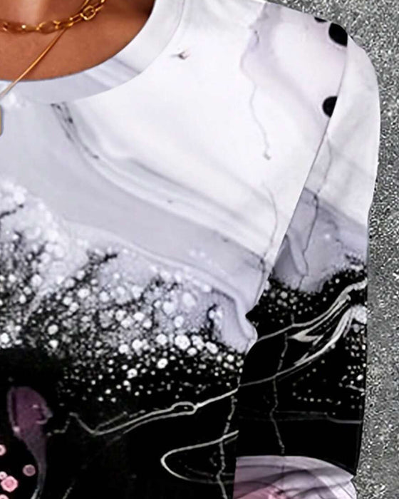 Top Ronde Hals Gedrukt Casual Lange Mouw