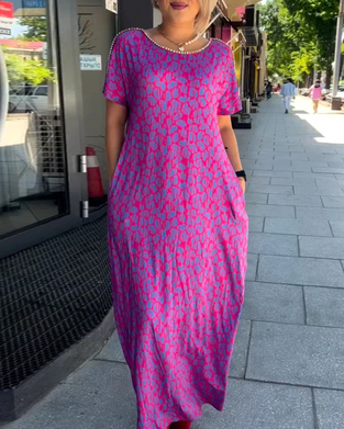 Jurk Temperament Korte Mouwen Drapé Print