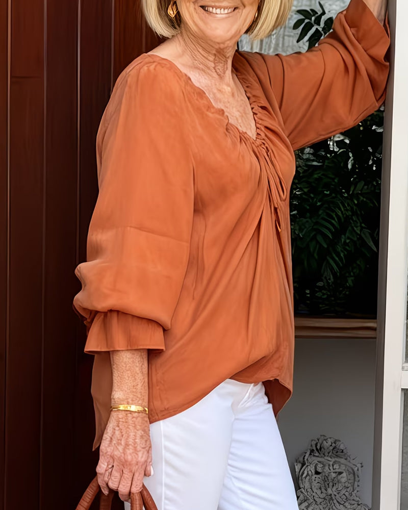 Blouse V-Hals Gerimpeld Strik Casual