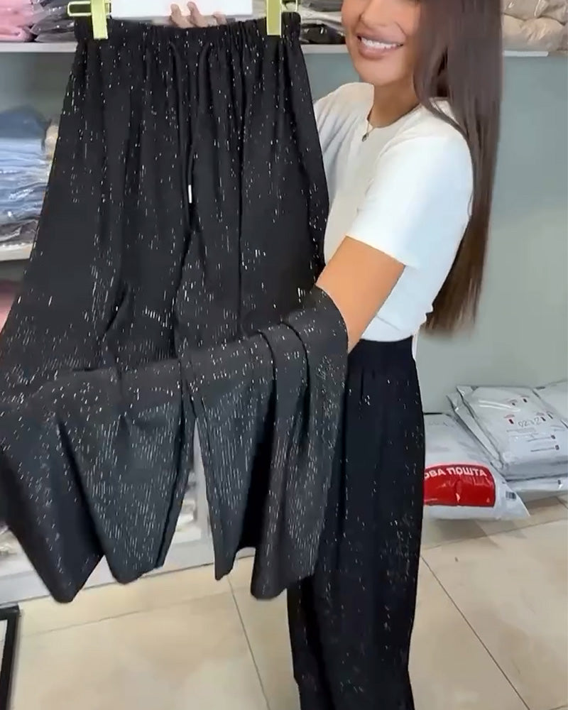 Broek Stijlvol Hoge Taille Glanzend Wijd Poot