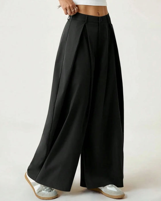 Broek Hoge Taille Geplooid Wijde Pijp