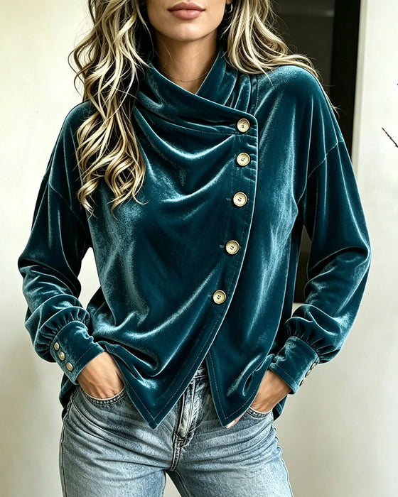 Blouse Turtleneck Split Kruis Knoop