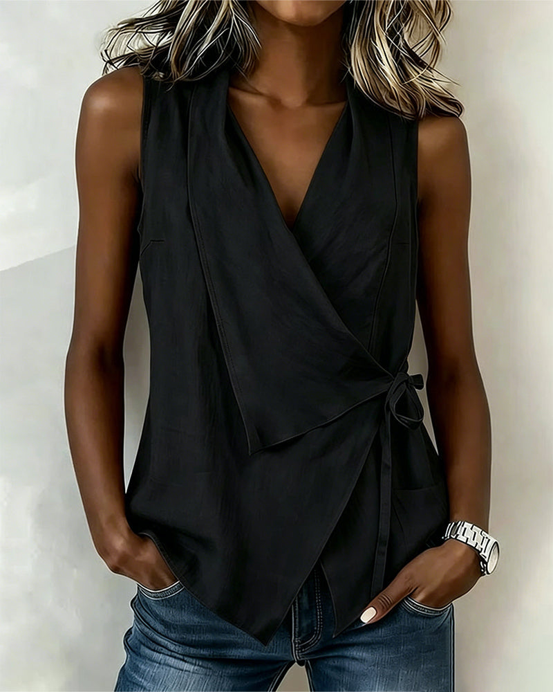 Tanktop Kruisband Katoen-Linnen Effen