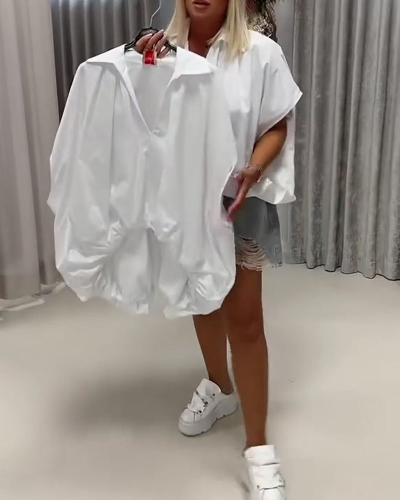 Blouse Knoopsgat Loose Fit Vleermuismouw