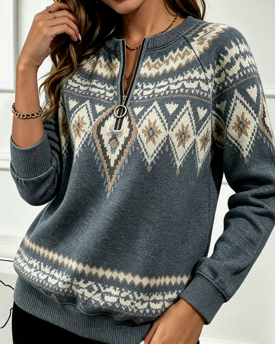 Sweatshirt Rits Bedrukt Lange Mouw