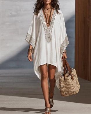 Jurk Diepe V-Hals Vakantie Mode Loose Fit