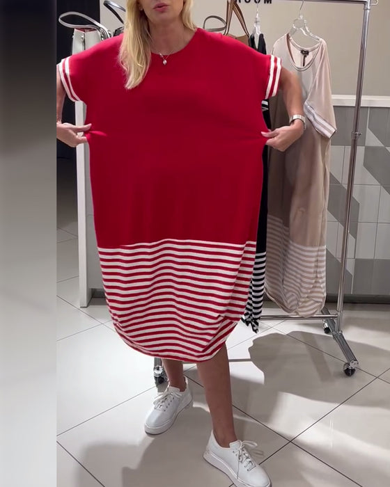 Jurk Contraststrepen Korte Mouw Casual