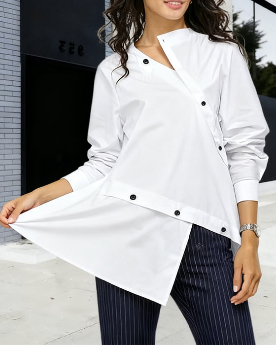 Shirt Effen Kleur Onregelmatige Knoop