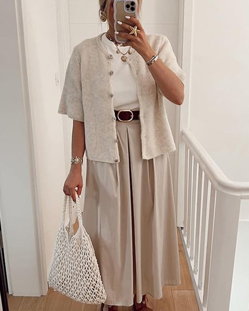 Trui Cardigan Effen Knoopsluiting Voorzijde Korte Mouw