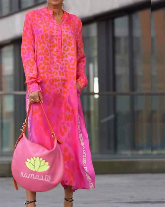 Jurk Lange Mouwen Leopardenprint Splits