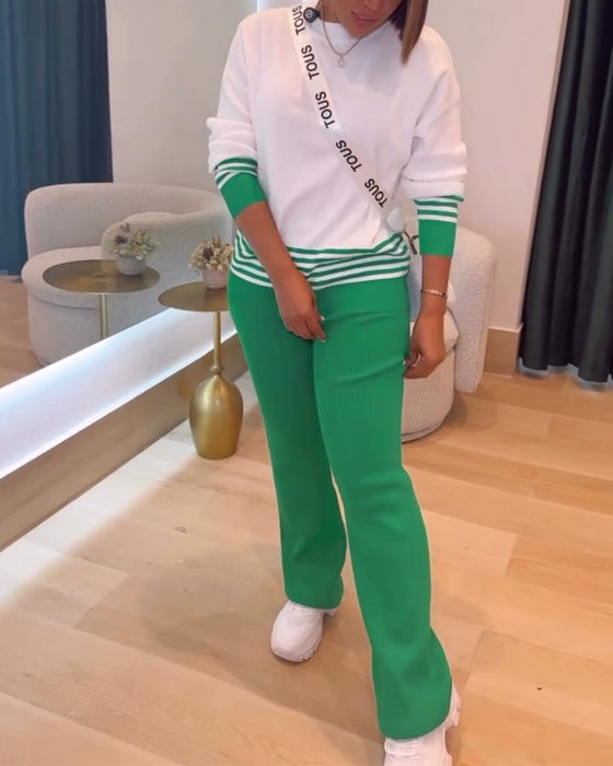 Gestreepte Contrast Pullover Broek Set
