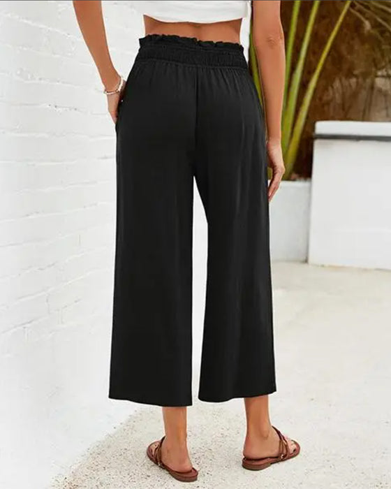 Broek Ruffle Hoge Taille Wijde Pijp Geknipt