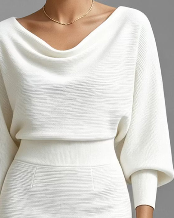 Jurk Gedrapeerd Lange Mouw Bodycon Gebreid