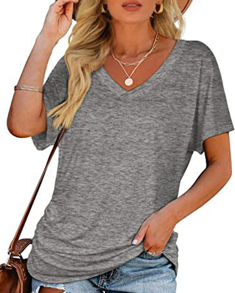 T-Shirt Geplisseerd Effen V-Hals