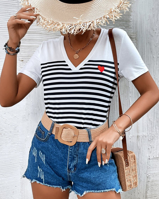 T-Shirt V-Hals Gestreeft Allround