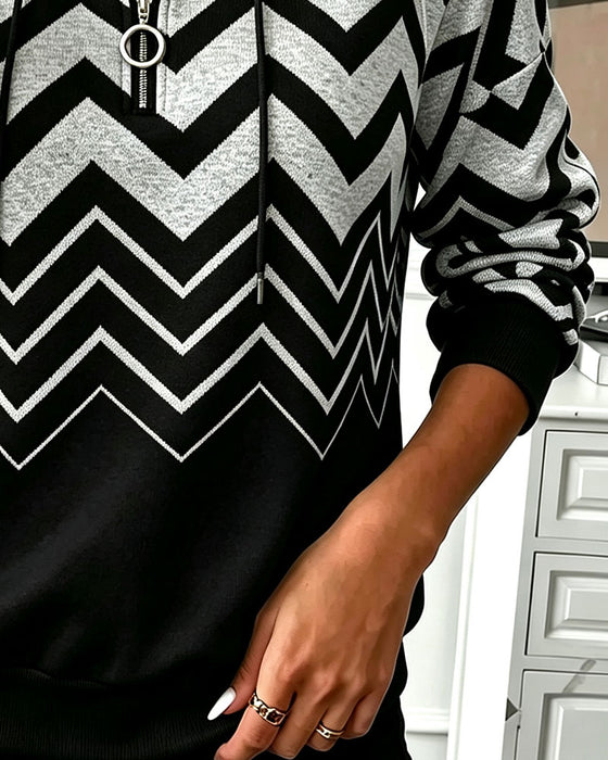 Hoodie Halve Rits Golvende Print