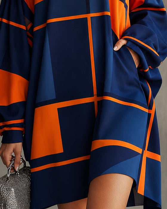 Jurk Contrastkleur Turtleneck Lantarenmouw