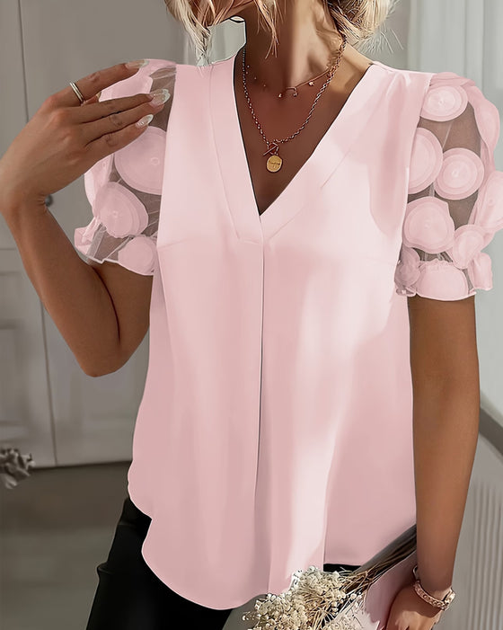 Blouse Pofmouw Mesh V-Hals
