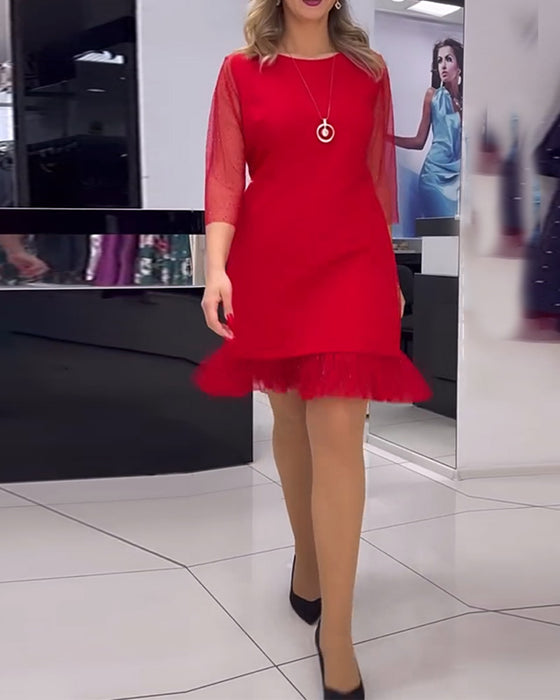 Jurk effen kleur mesh stiksels pailletten