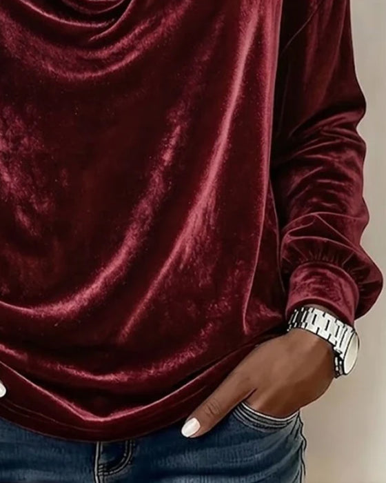 Blouse Fluweel Bardot Cowl Hals Lange Mouw