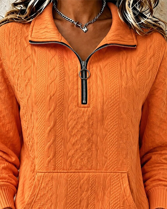 Sweatshirt Half Rits Effen Casual