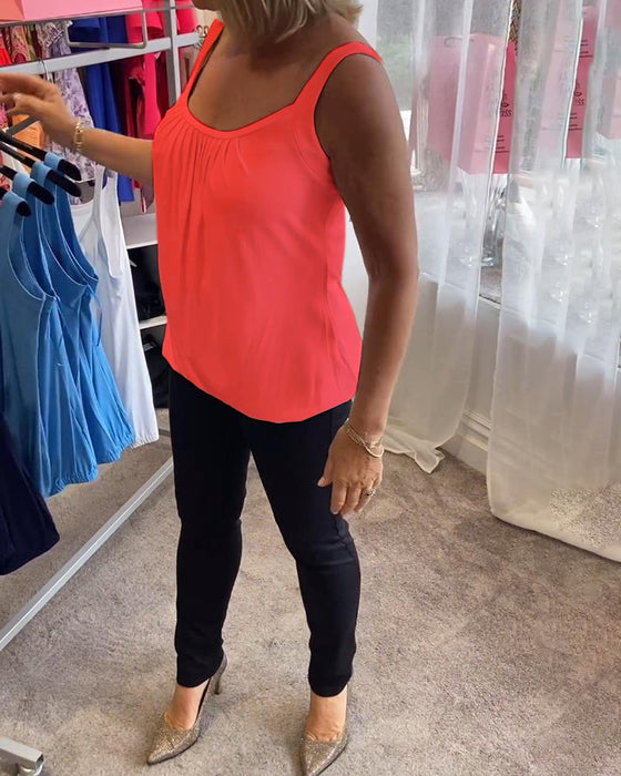 Set Casual mouwloze top met plooi en effen kleur