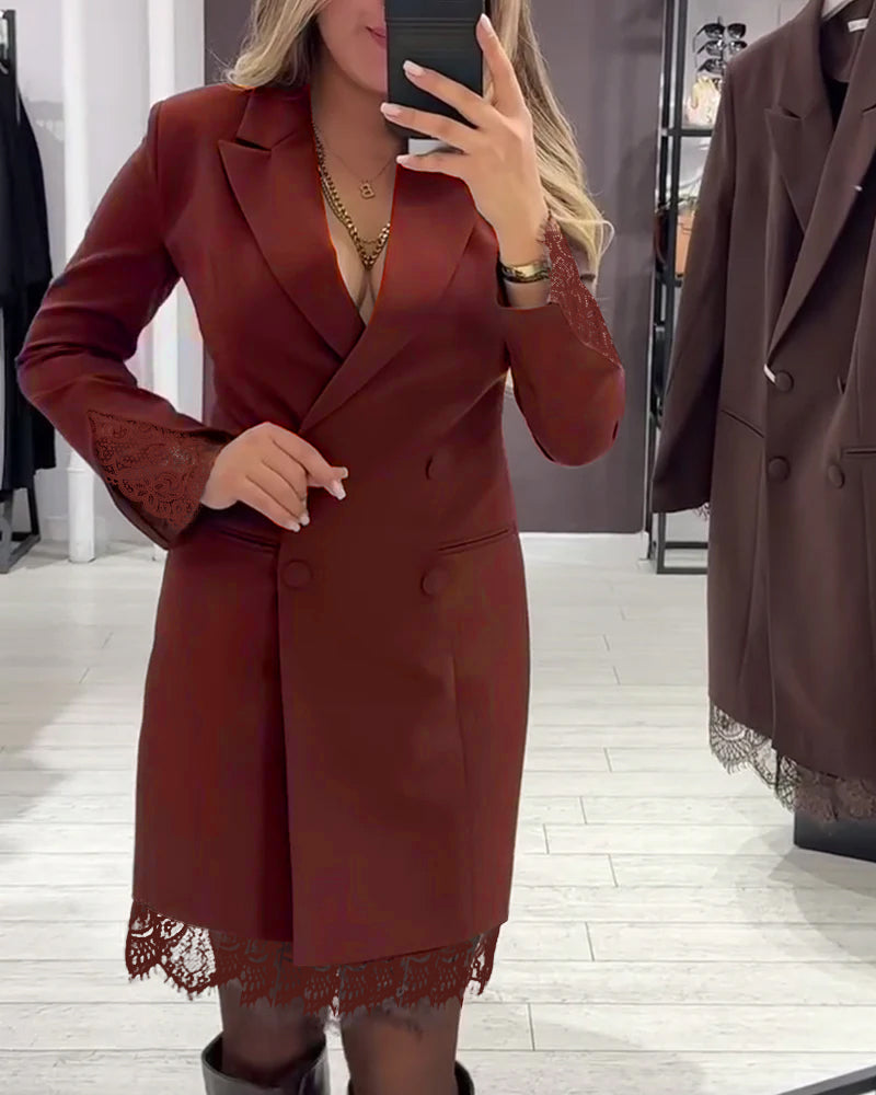 Jurk Met V-Hals En Contrastvakken Voor Werk