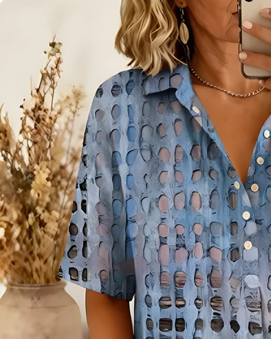 Blouse Stippenprint Knoop Half Knoopsluiting
