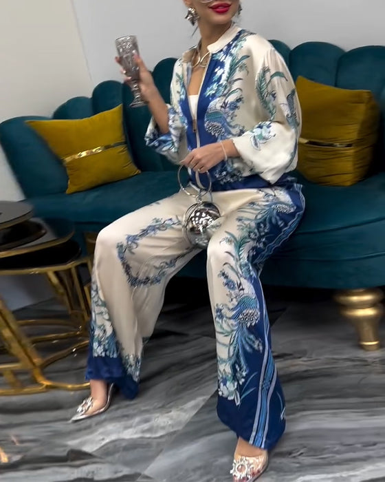 Wijd-Pijpen Pak Temperament Staande Kraag Rits