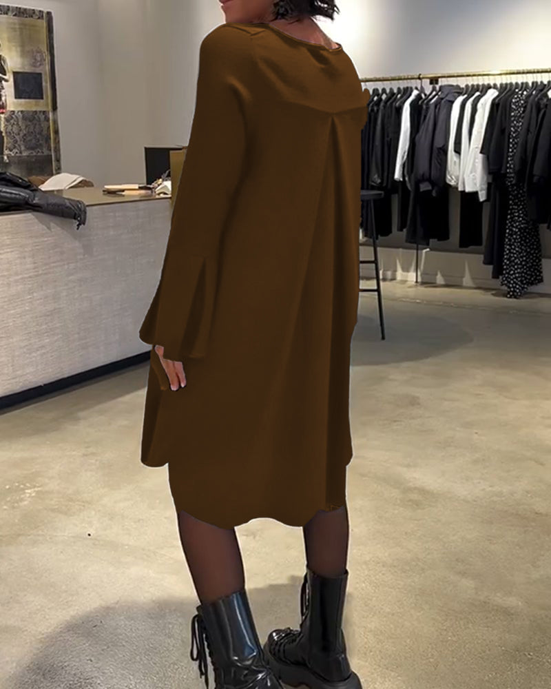 Jurk Effen Wijd Uitlopende Mouw Gerimpeld