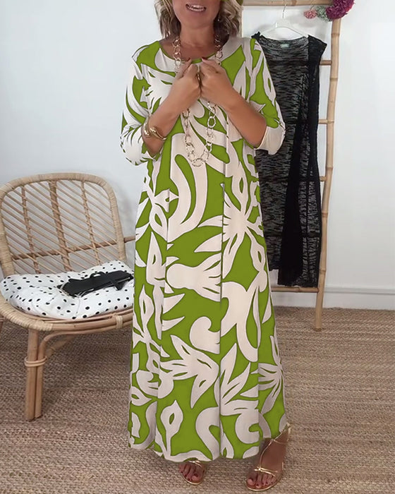 Jurk Met Ronde Hals En Lange Mouwen Met Print