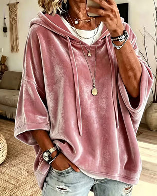 Sweatshirt 3/4-Mouw Fluweel Capuchon