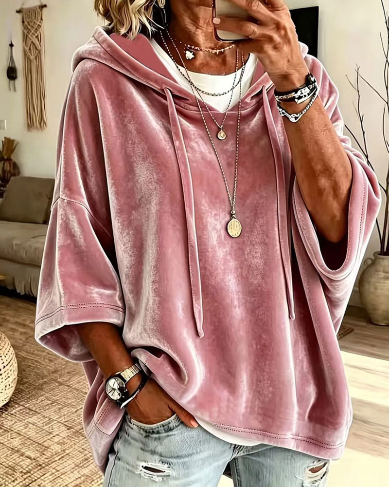 Sweatshirt 3/4-Mouw Fluweel Capuchon