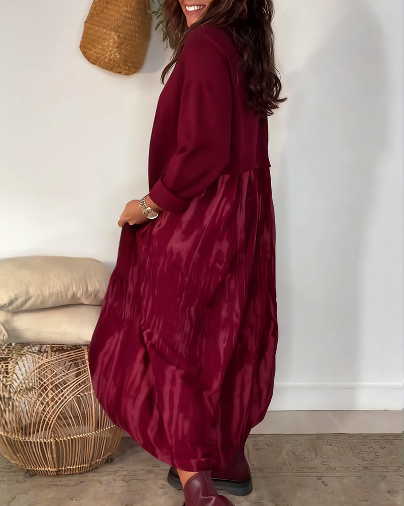 Jurk Ronde Hals Onregelmatige Patchworkprint