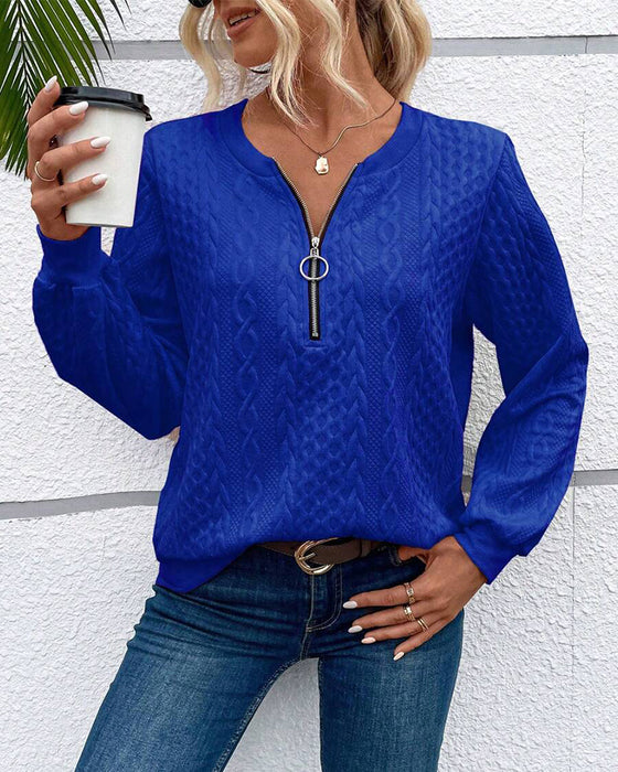 Casual effen sweatshirt met lange mouwen en rits