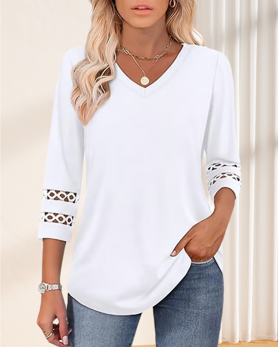 V-Knoop T-Shirt Met Holle Kragen Ontwerp