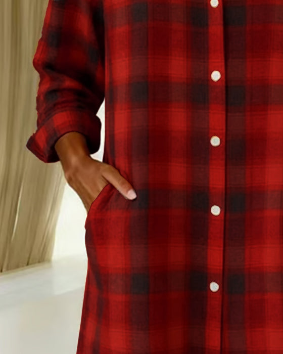 Jurk Overhemd Revers Ruit Knoopsluiting