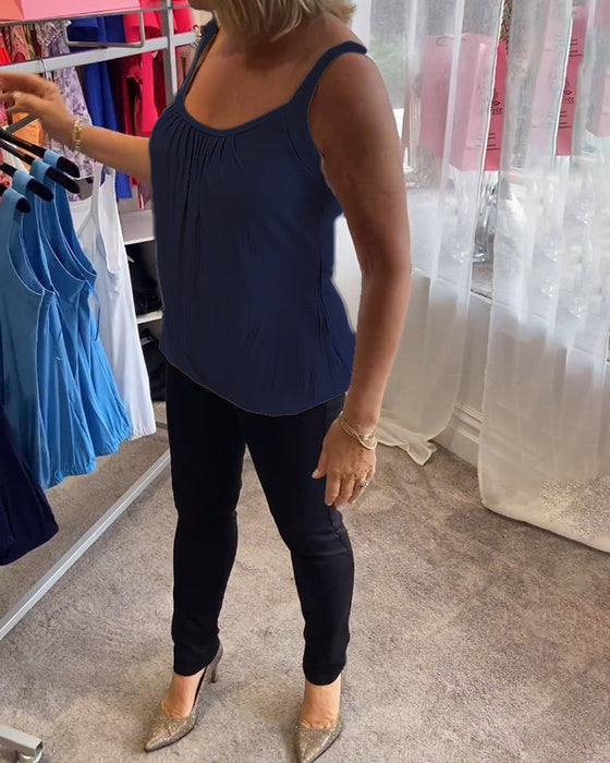 Set Casual mouwloze top met plooi en effen kleur