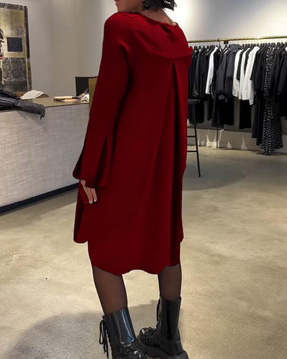 Jurk Effen Wijd Uitlopende Mouw Gerimpeld